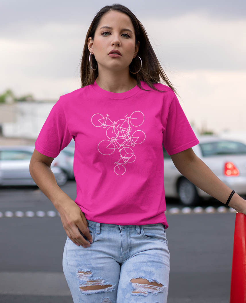 Boyfriend T-shirt FRUIT OF THE LOOM Bike σε φούξια χρώμα.